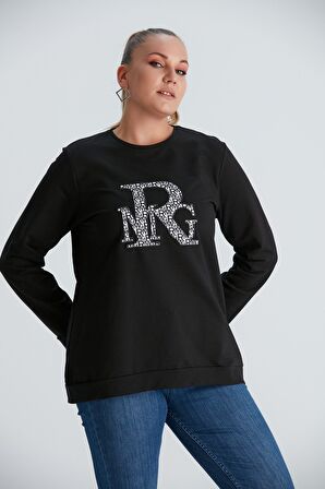 Baskılı Nakış Detaylı Büyük Beden Sweatshirt