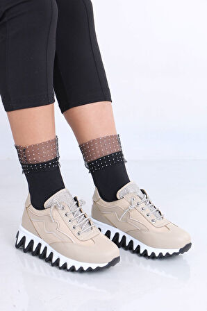 Jacks Nude Mat Deri Bağcıklı Kadın Spor Ayakkabı