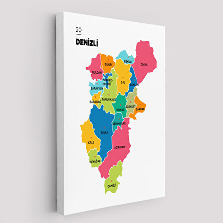 Harita Sepeti Denizli İli ve İlçeler Haritası Dekoratif Kanvas Tablo 1318