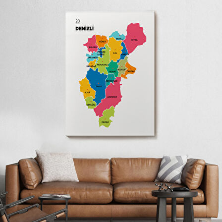 Harita Sepeti Denizli İli ve İlçeler Haritası Dekoratif Kanvas Tablo 1318