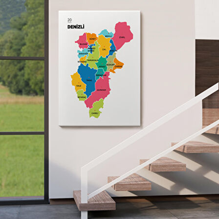 Harita Sepeti Denizli İli ve İlçeler Haritası Dekoratif Kanvas Tablo 1318