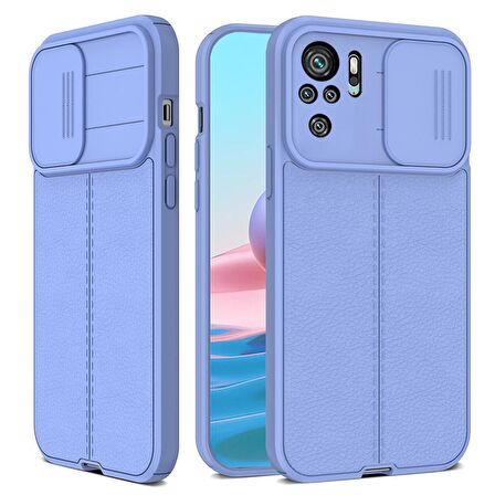 Smcase Xiaomi Redmi Note 10s Kılıf Lensi Kamera Korumalı Deri Dokulu Silikon 