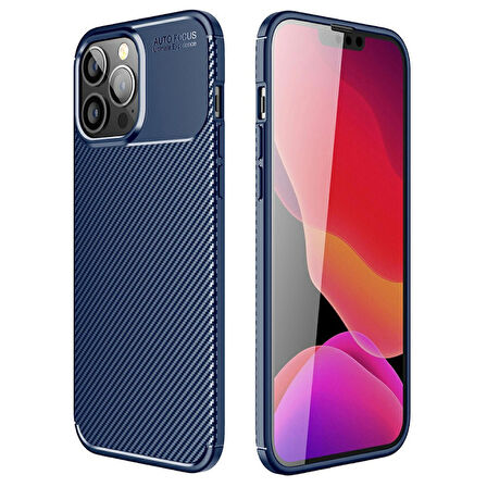 Smcase iPhone 13 Pro Max Kılıf Karbon Dokulu Silikon  Nano Ekran Koruyucu  Kamera Koruyucu