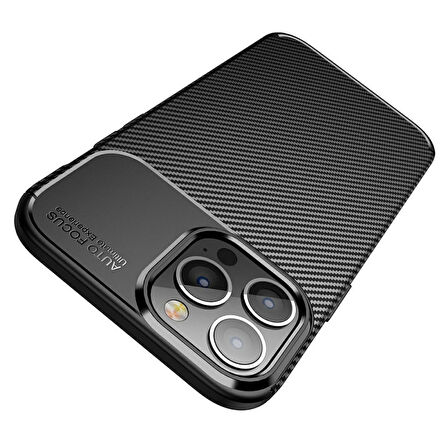 Smcase iPhone 13 Pro Max Kılıf Karbon Dokulu Silikon  Nano Ekran Koruyucu  Kamera Koruyucu