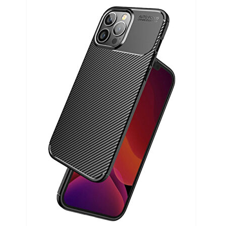 Smcase iPhone 13 Pro Max Kılıf Karbon Dokulu Silikon  Nano Ekran Koruyucu  Kamera Koruyucu