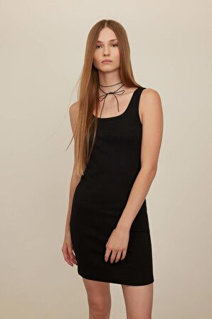 DeFacto Coool Bodycon Vücudu Saran Basic Düz Fitilli Kaşkorse Kolsuz Mini Elbise A0732AX24SMBK81
