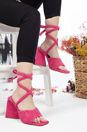 Günlük Kadın Havlu Sandalet Terlik Bilekten Bağcıklı Esnek Yumuşak Yüksek Topuklu Ayakkabı 132