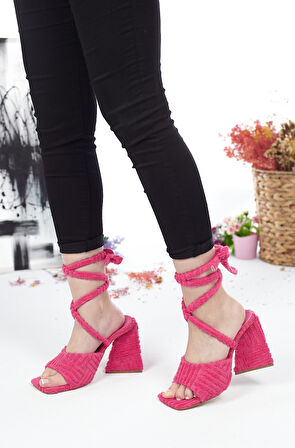 Günlük Kadın Havlu Sandalet Terlik Bilekten Bağcıklı Esnek Yumuşak Yüksek Topuklu Ayakkabı 132