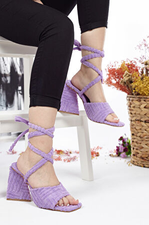 Günlük Kadın Havlu Sandalet Terlik Bilekten Bağcıklı Esnek Yumuşak Yüksek Topuklu Ayakkabı 132