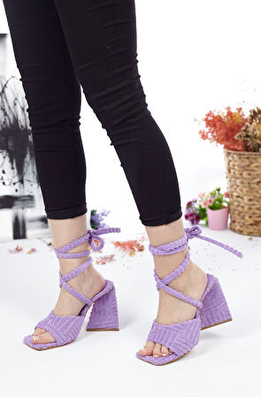 Günlük Kadın Havlu Sandalet Terlik Bilekten Bağcıklı Esnek Yumuşak Yüksek Topuklu Ayakkabı 132