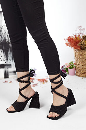 Günlük Kadın Havlu Sandalet Terlik Bilekten Bağcıklı Esnek Yumuşak Yüksek Topuklu Ayakkabı 132