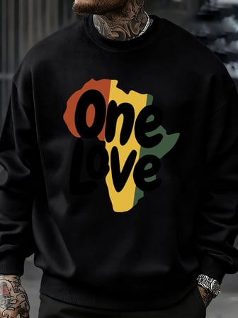 One Love Afrika Kıtası Baskılı Sweatshirt Erkekler Bisiklet Yaka Kıyafetler Sonbahar Polar Ka