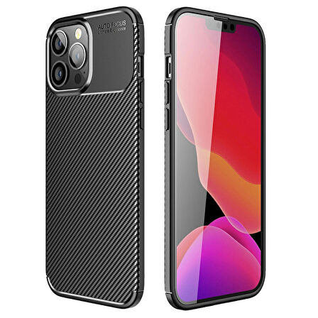 Smcase iPhone 13 Pro Kılıf Karbon Dokulu Silikon  Nano Ekran Koruyucu