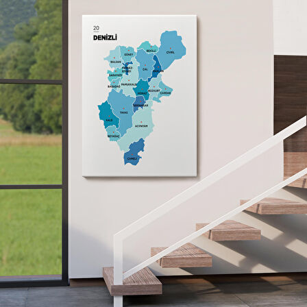 Harita Sepeti Denizli İli ve İlçeler Haritası Dekoratif Kanvas Tablo 1320