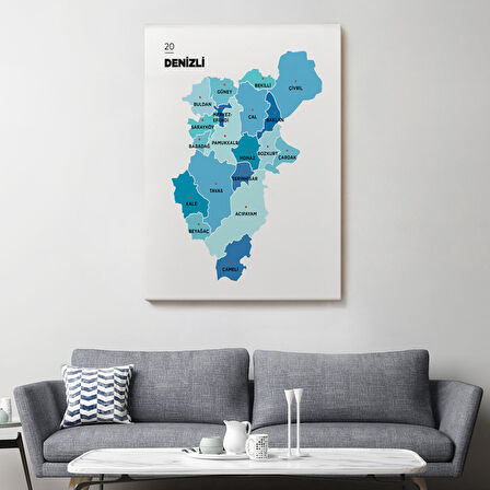 Harita Sepeti Denizli İli ve İlçeler Haritası Dekoratif Kanvas Tablo 1320