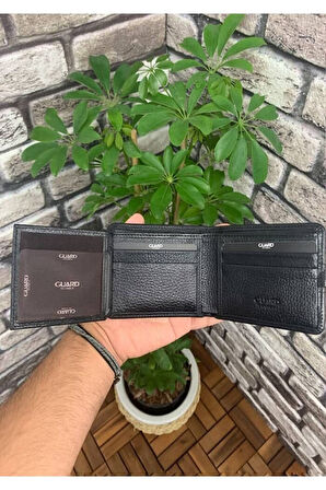 Derije Hakiki Deri Siyah Spor Şeritli Erkek Cüzdanı (T211)