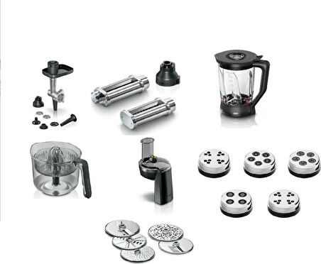 Bosch MUMS6ZS00 Serie 6 Mutfak Makinesi Uyumlu 6 Lı Tamamlama Seti Rende-Kıyma-Makarna-Blender- Narenciye Makarna Diks