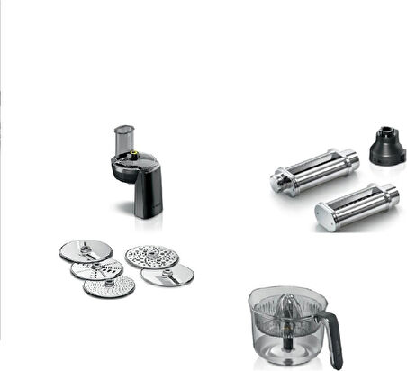 Bosch MUMS6ZS00 Serie 6 Mutfak Makinesi Uyumlu 6 Lı Tamamlama Seti Rende-Kıyma-Makarna-Blender- Narenciye Makarna Diks