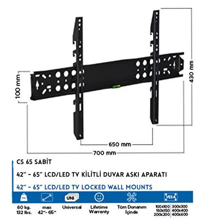 CS 65   50''- 65''  Kademeli Duvar Askı Aparatı
