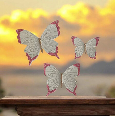 Dekoratif Üçlü Kelebek Duvar Süsü Ev Dekoru