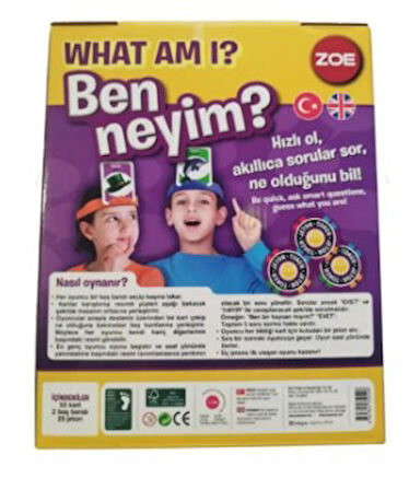 What Am I Ben Neyim? Eğitici Kart Oyunu | 5+ Yaş | 2 Kişilik Tahmin ve Soru-Cevap Oyunu