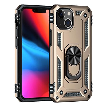 Smcase iPhone 13 Kılıf Vega Yüzüklü Tank Silikon  Nano Ekran Koruyucu
