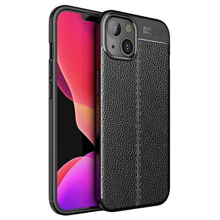 Smcase iPhone 13 Kılıf Deri Dokulu Silikon  Nano Ekran Koruyucu