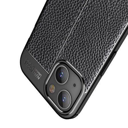 Smcase iPhone 13 Kılıf Deri Dokulu Silikon  Nano Ekran Koruyucu