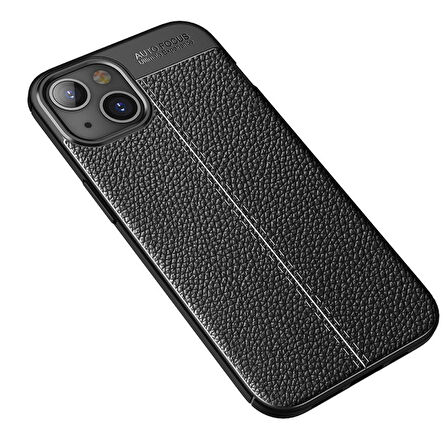 Smcase iPhone 13 Kılıf Deri Dokulu Silikon  Nano Ekran Koruyucu