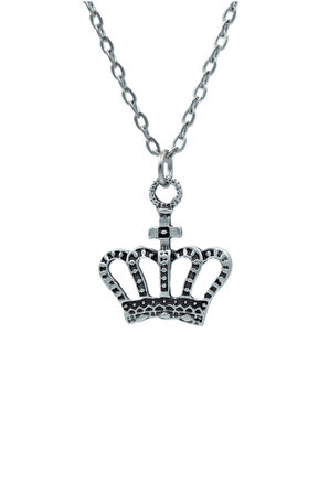 Taç  Zincir Kolye - Gümüş Kaplama - Erkek Kadın Kolye - Kod:1593