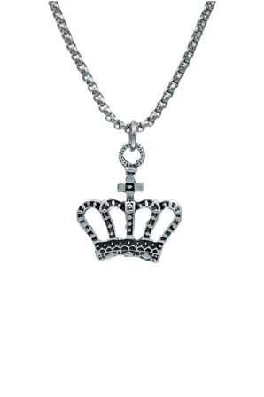 Taç Örme Zincir Kolye - Gümüş Kaplama - Erkek Kadın Kolye - No:1584