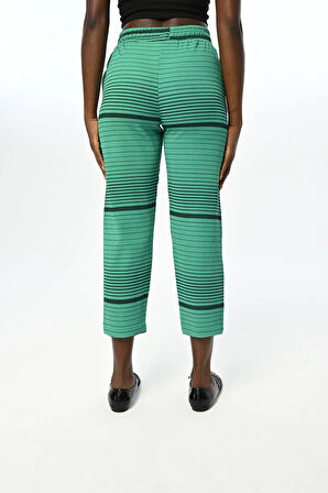 Yatay Çizgi Desenli Beli Lastikli Rahat Kalıp Pantolon