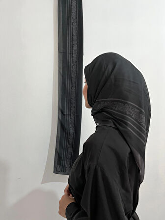 Aminenesil Soft Pamuk Etnik Düz Eşarp Siyah Gri Renk
