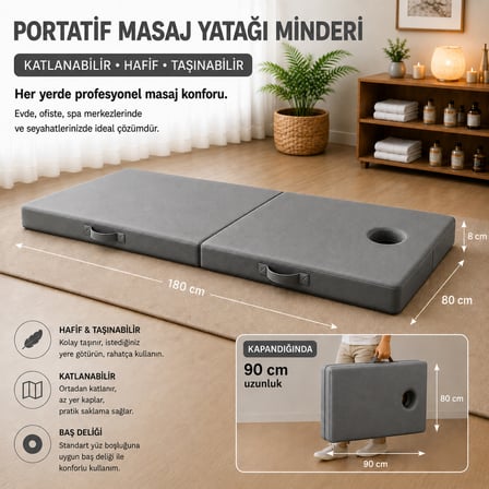Masaj Yatağı Portatif Katlanabilir Masaj Yatağı Minderi 8 cm Sünger  180x80 cm