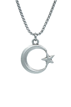 Ay Yıldız Örme Zincir Kolye - Gümüş Kaplama - Erkek Kadın Kolye - No:1585