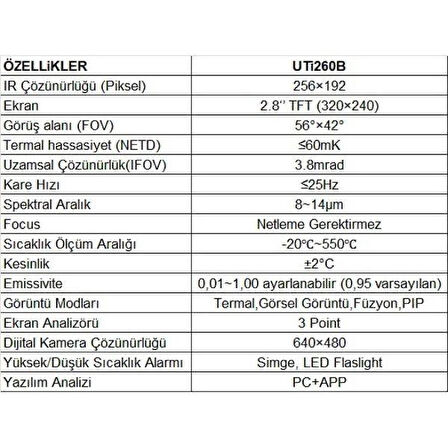 UTİ 260B Kızılötesi Yüksek Kaliteli Termal Görüntüleme Cihazı;UB