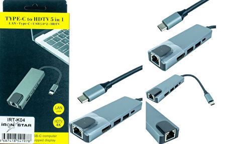 IRT-K04 5 İN 1 TYPE-C TO HDMI + LAN + USB 3.0 + USB 2.0 ;Class