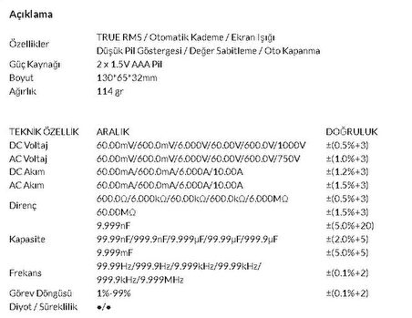 Tf-101 Toolfix True Rms Dijital Multimetre;UB;Class