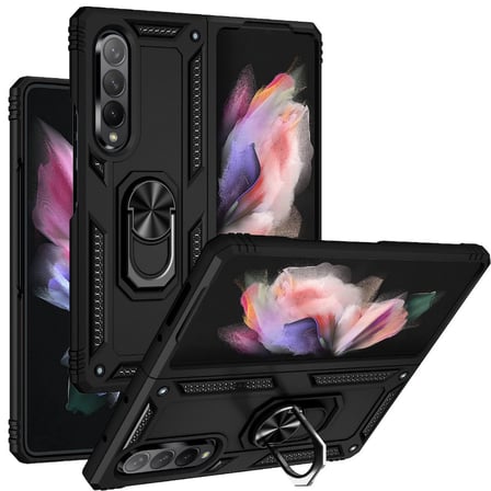 Smcase Samsung Galaxy Z Fold3 5g Kılıf Vega Yüzüklü Çift Katmanlı Tank Kılıf 
