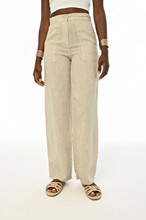 KADIN RAHAT KALIP BOL PAÇA NATUR RENK PANTOLON