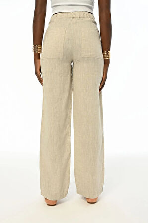 KADIN RAHAT KALIP BOL PAÇA NATUR RENK PANTOLON