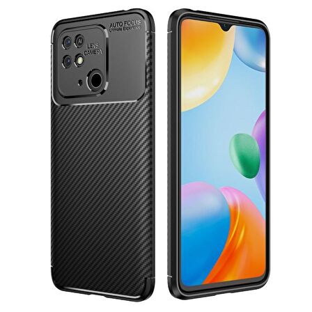 Gpack Xiaomi Redmi 10C Kılıf Negro Karbon Kamera Korumalı SilikonNano Glass