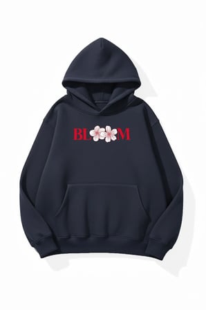 Unisex Yumuşak Dokulu Bloom Baskılı Tasarım Oversize 3 İplik Hoodie Sweatshirt