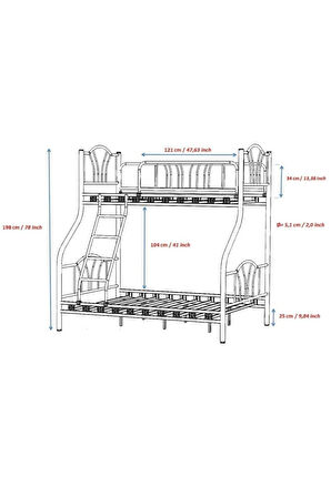 Teknor 3 Kişilik Ebeveyn Yatak Odası 3lü Yazlık Misafir Metal Ranza 140*190 + 90*190 Cm