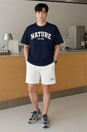 Erkek Tişört Baskılı Oversize T-shirt Pamuklu Tişört NATURE-OVERSİZE