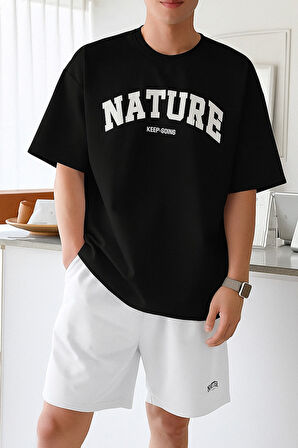 Erkek Tişört Baskılı Oversize T-shirt Pamuklu Tişört NATURE-OVERSİZE