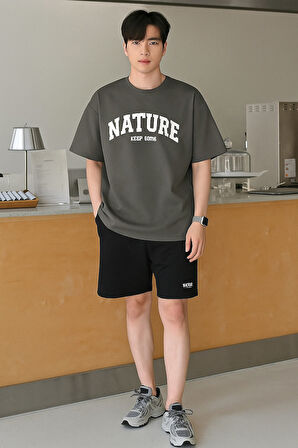 Erkek Tişört Baskılı Oversize T-shirt Pamuklu Tişört NATURE-OVERSİZE