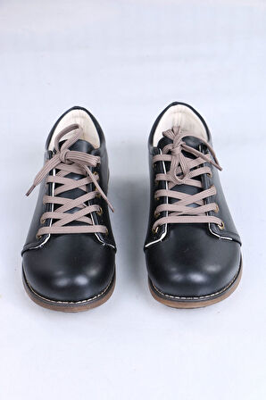 Angilia Siyah Mat Deri Bağcıklı Ortopedik Günlük Kadın Ayakkabı