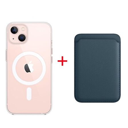 Smcase iPhone 13 Kılıf Manyetik Kristal Wiriless Destekli Sert Kapak Silikon  Manyetik Kartlıklı Kılıf
