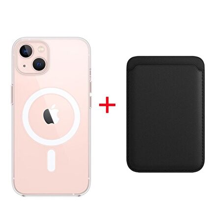 Smcase iPhone 13 Kılıf Manyetik Kristal Wiriless Destekli Sert Kapak Silikon  Manyetik Kartlıklı Kılıf
